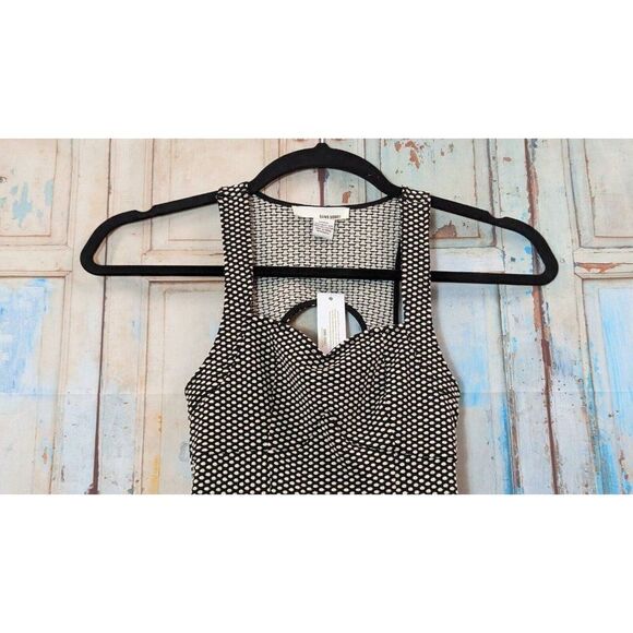 Sans Souci Womens Size Small White Black Sleeveless Sweetheart Neck Peplum Top - Picture 4 of 9